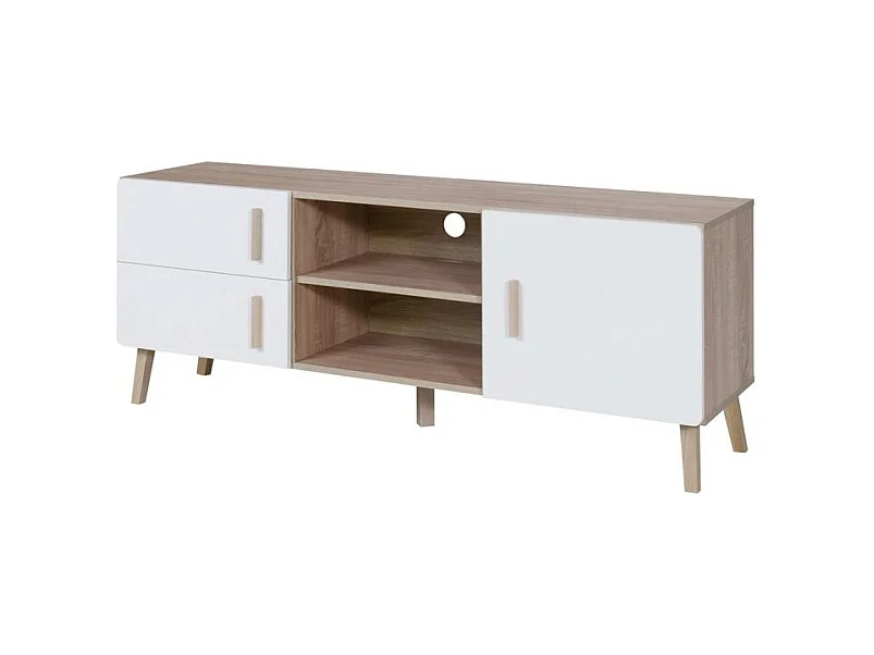 Meuble TV OSLO - Coloris chêne et blanc - Style scandinave - 150 x 57 x 40 cm