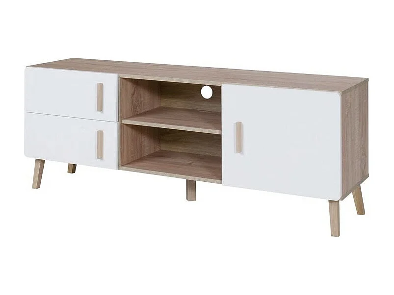 Meuble TV OSLO - Coloris chêne et blanc - Style scandinave - 150 x 57 x 40 cm