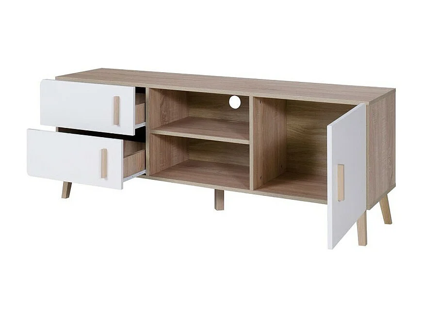 Meuble TV OSLO - Coloris chêne et blanc - Style scandinave - 150 x 57 x 40 cm