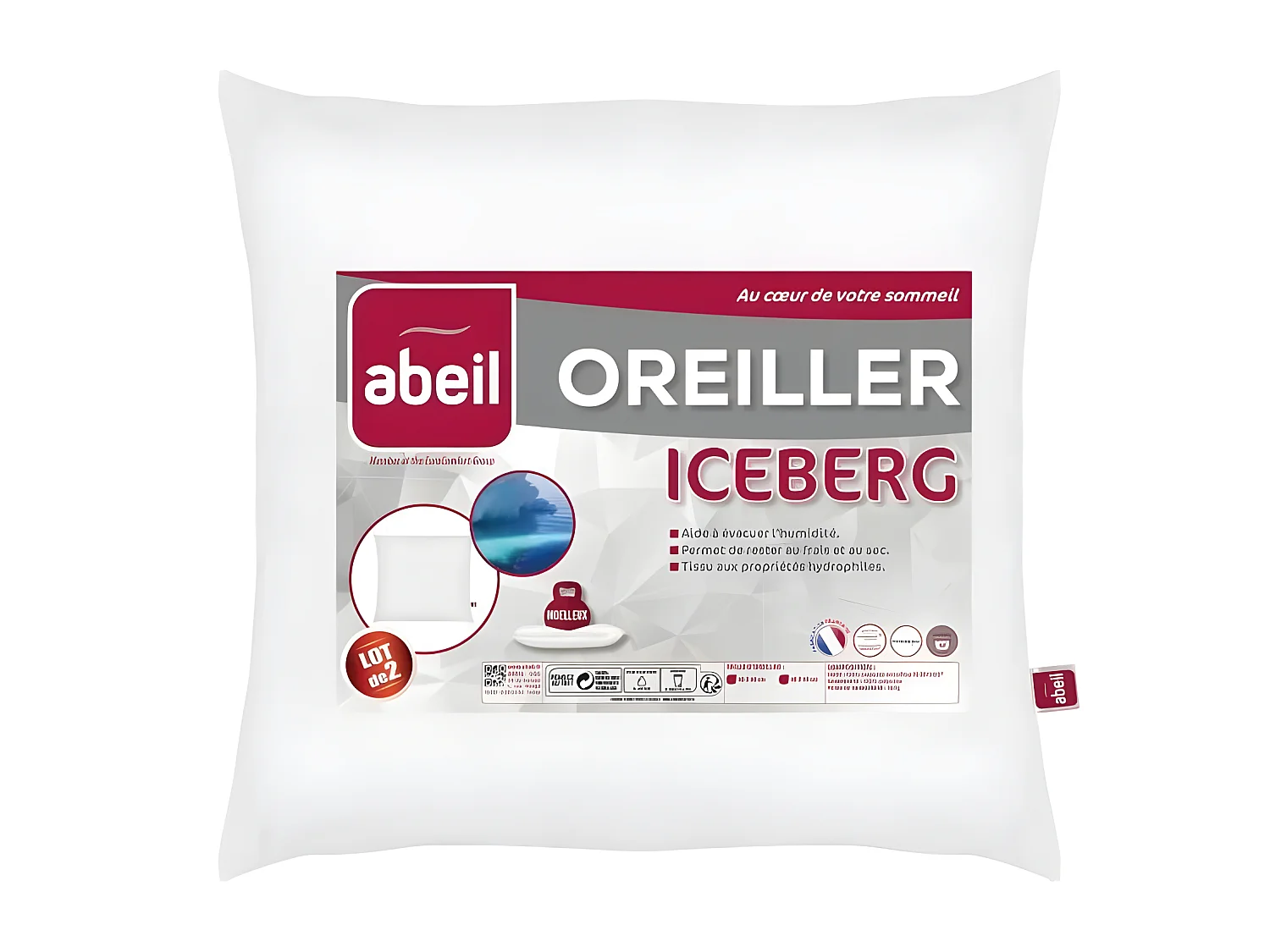 ABEIL Lot de 2 Oreillers moelleux ICEBERG 60x60cm