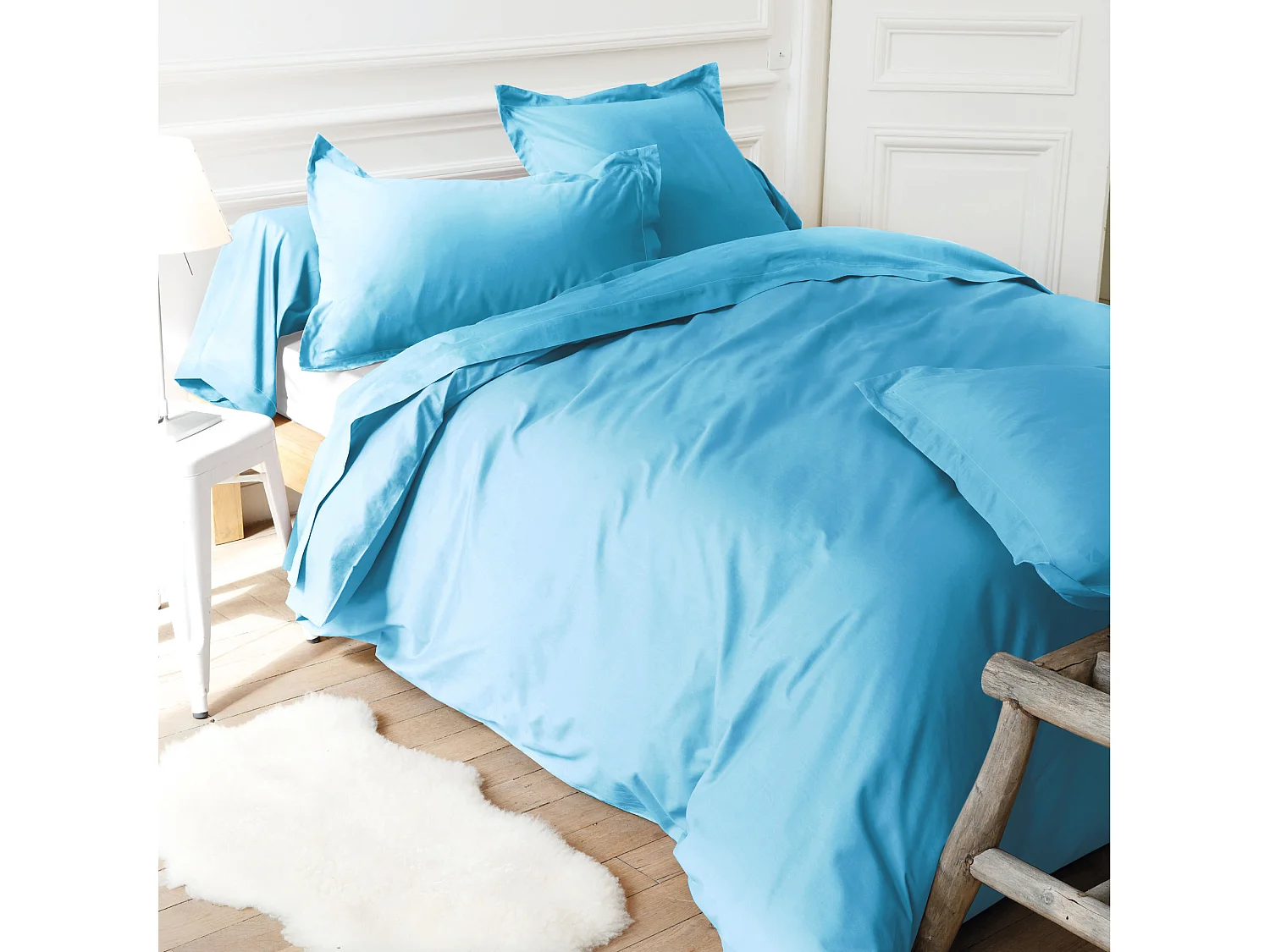 Drap housse uni 70x140 cm coton ALTO bleu sky