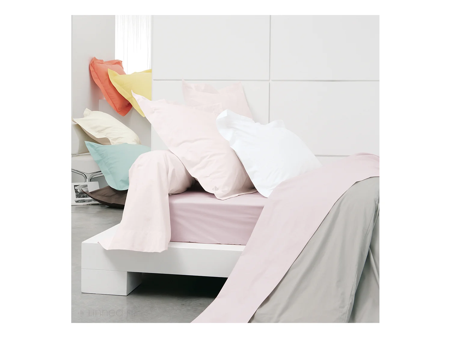 Drap housse uni 200x200 cm bonnet 30 cm percale PRIMO Blanc