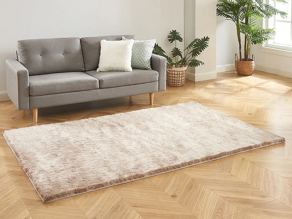 Tapis shaggy à poils longs ultra doux - 140 x 200 cm - taupe reflet beige - DOLCE