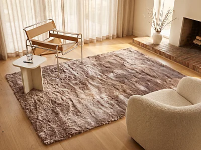 Ultrablød shaggy-tæppe med lang luv - 140 x 200 cm - taupe med beige refleks - DOLCE
