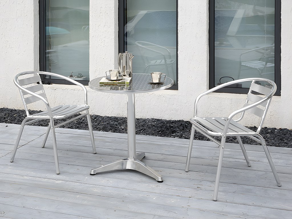 Garten-Essgruppe Aluminium: Tisch rund + 2 Stühle - MONTMARTRE von MYLIA
