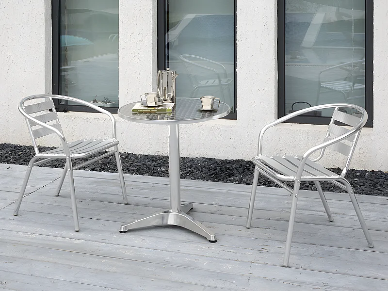 Garten-Essgruppe Aluminium: Tisch rund + 2 Stühle - MONTMARTRE von MYLIA