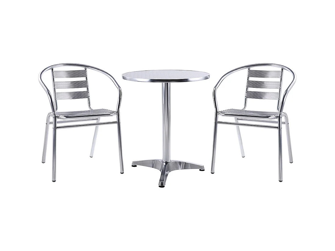 Garten-Essgruppe Aluminium: Tisch rund + 2 Stühle - MONTMARTRE von MYLIA