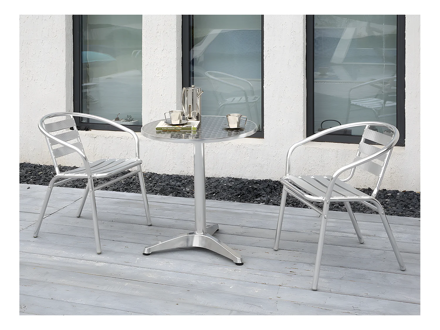 Salle à manger de jardin en aluminium : une petite table ronde et 2 chaises - MONTMARTRE de MYLIA