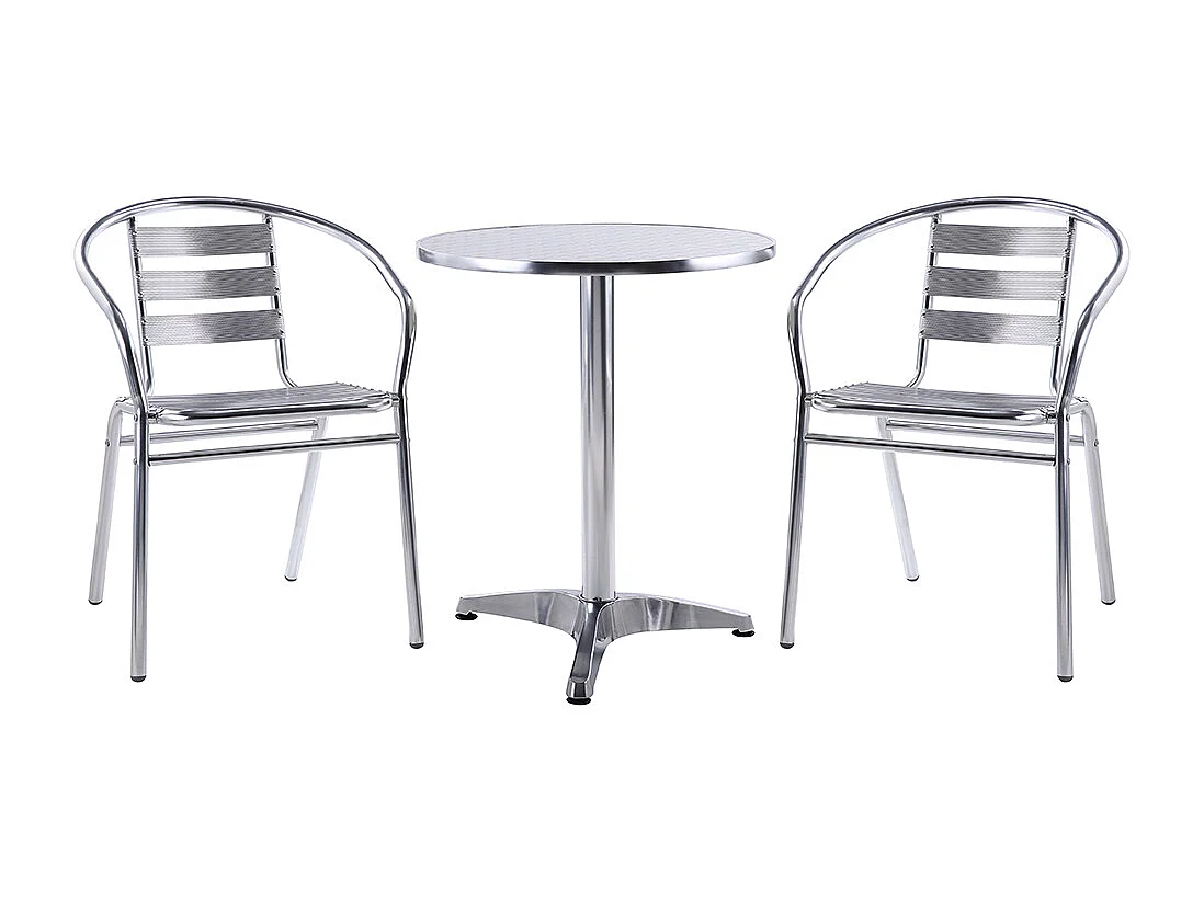 Garten-Essgruppe Aluminium: Tisch rund + 2 Stühle - MONTMARTRE von MYLIA