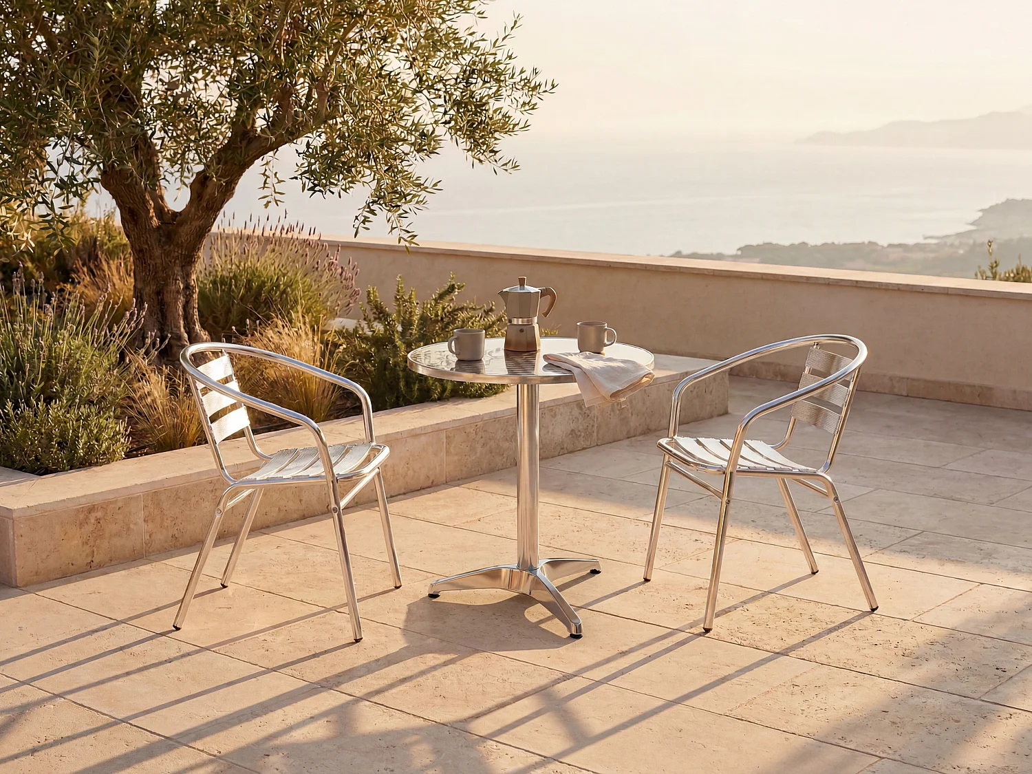 Tuinset tafel en stoelen van aluminium - kleine ronde tafel en twee stoelen - MONTMARTRE