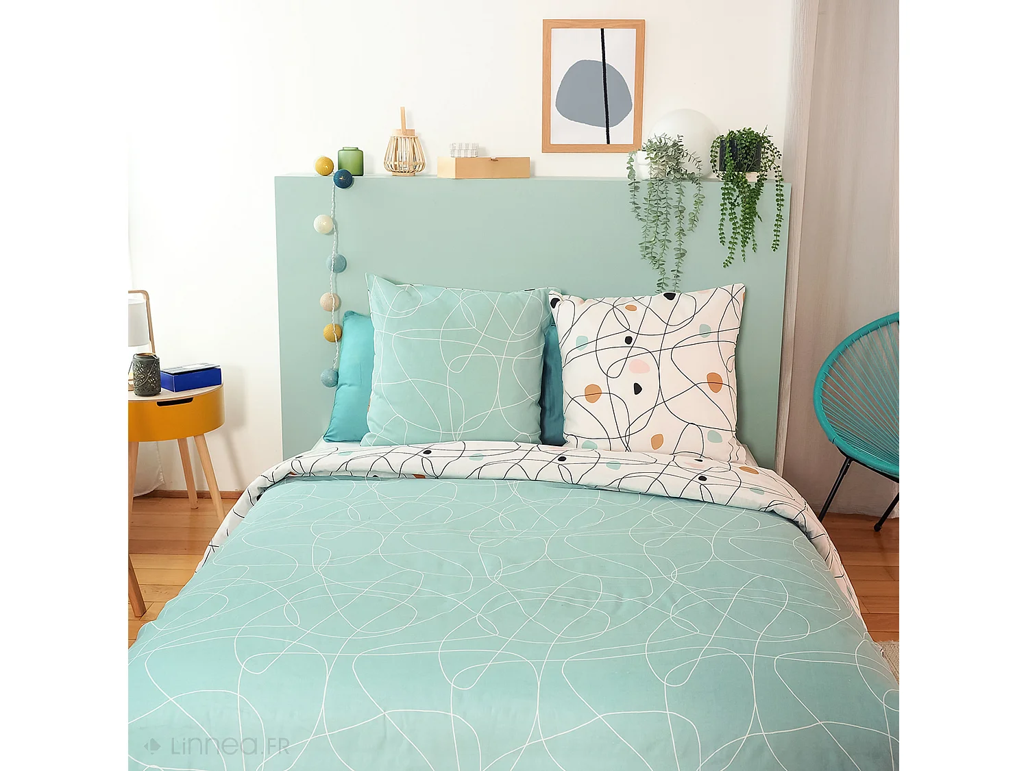 Parure de lit 240x220 cm polycoton BLOB blanc 3 pièces