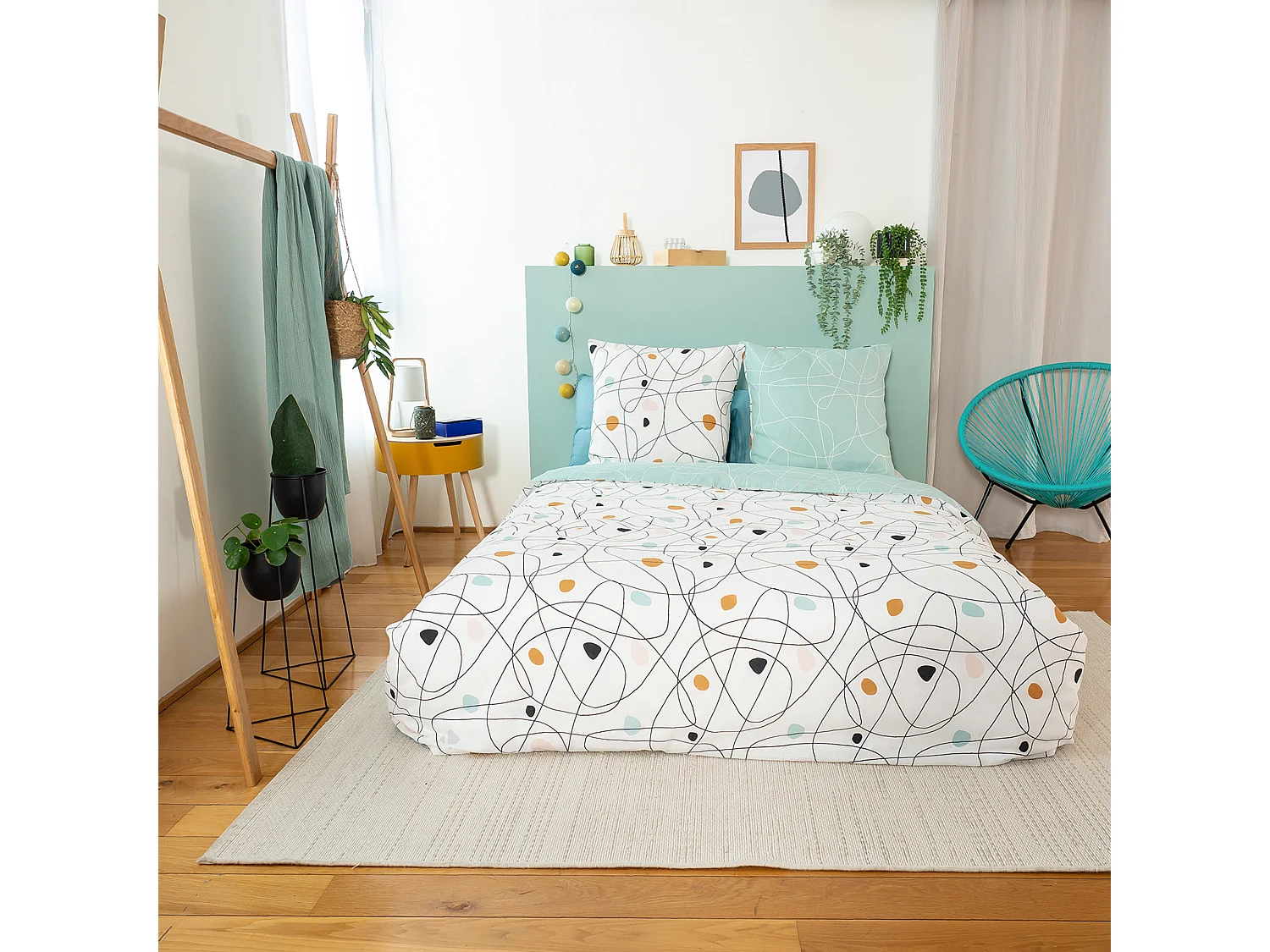 Parure de lit 240x220 cm polycoton BLOB blanc 3 pièces