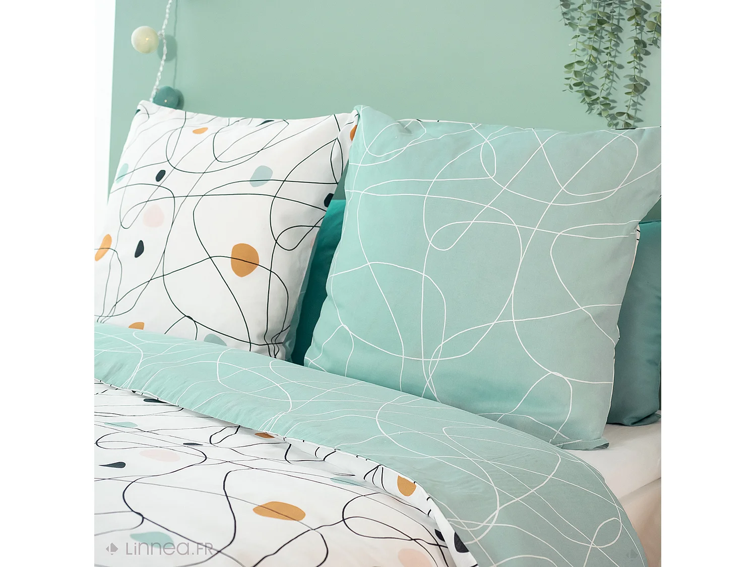 Parure de lit 240x220 cm polycoton BLOB blanc 3 pièces