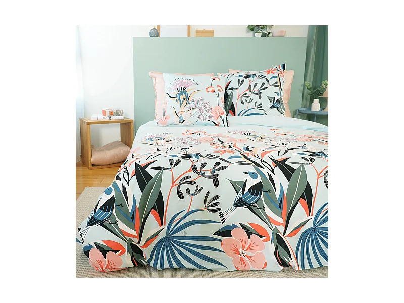 Parure de lit 240x220 cm Satin de coton PAYA Bleu 3 pièces