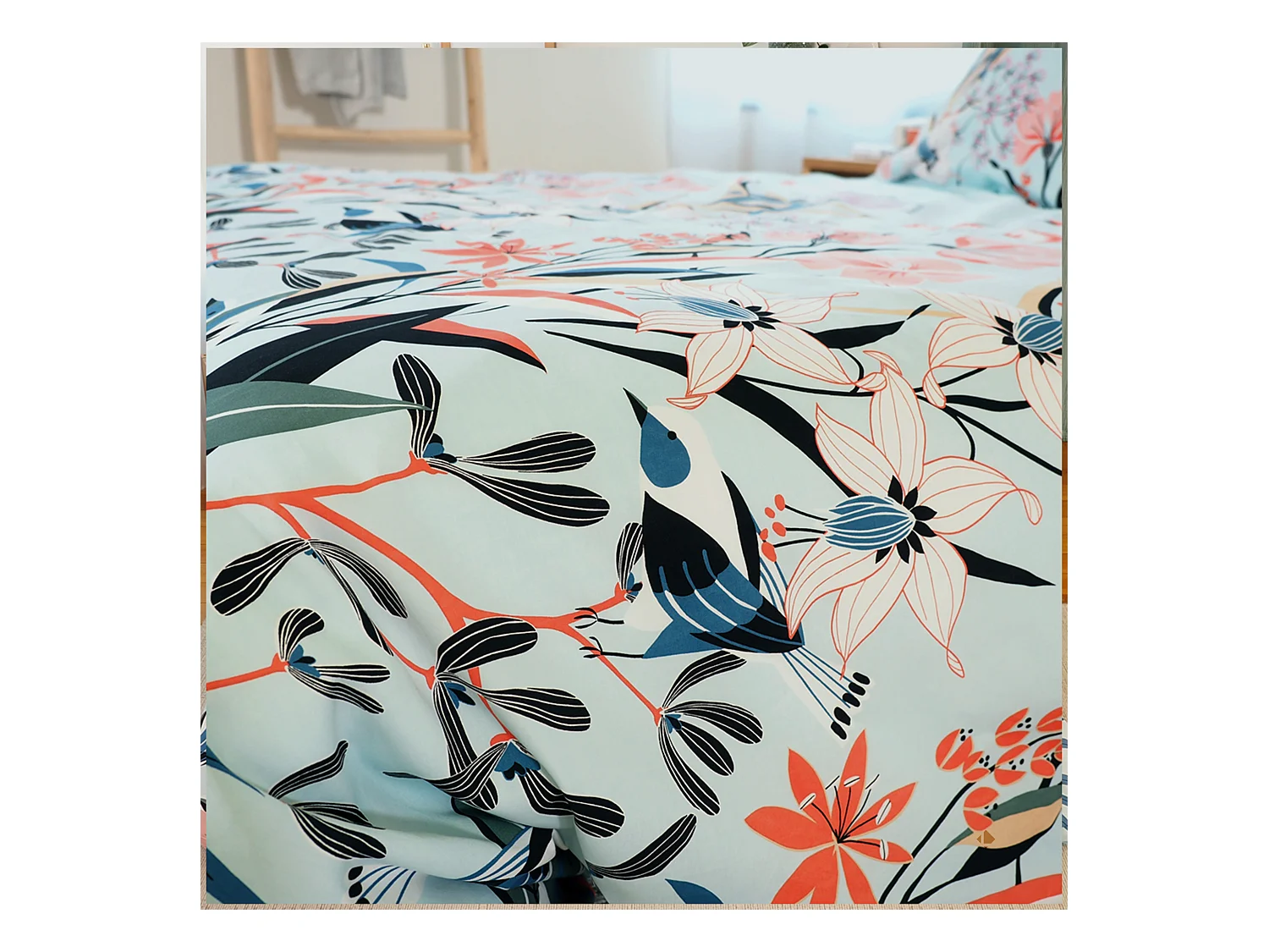 Parure de lit 240x220 cm Satin de coton PAYA Bleu 3 pièces