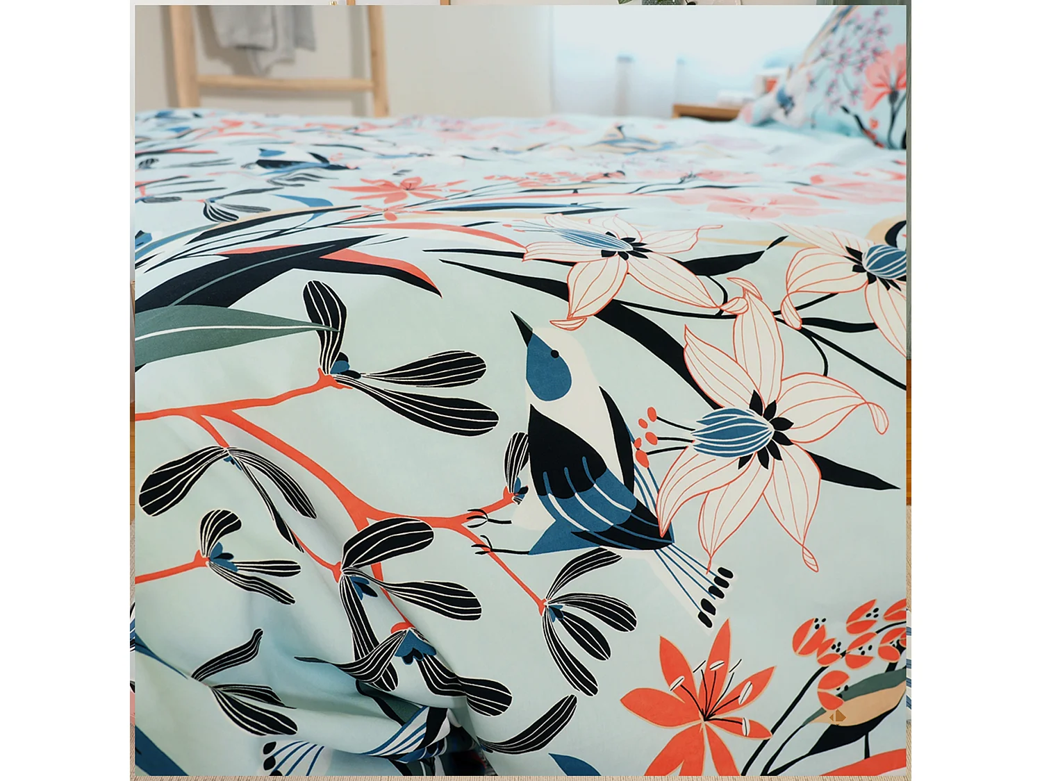 Parure de lit 260x240 cm Satin de coton PAYA Bleu 3 pièces