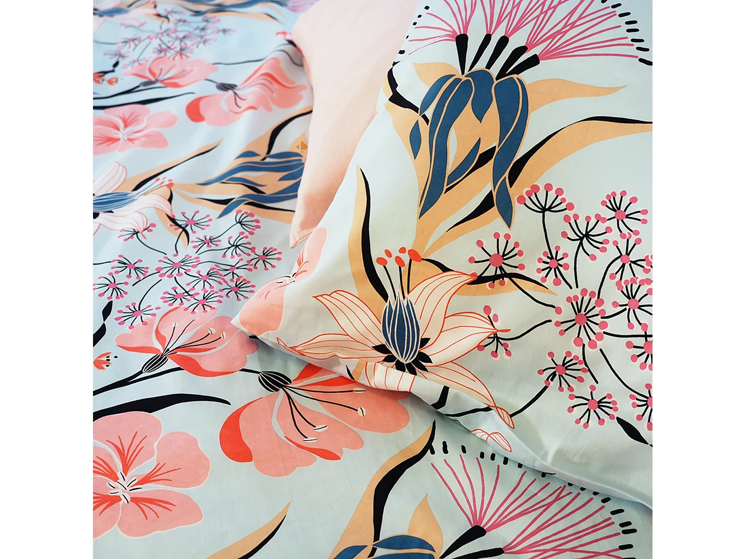 Parure de lit 260x240 cm Satin de coton PAYA Bleu 3 pièces