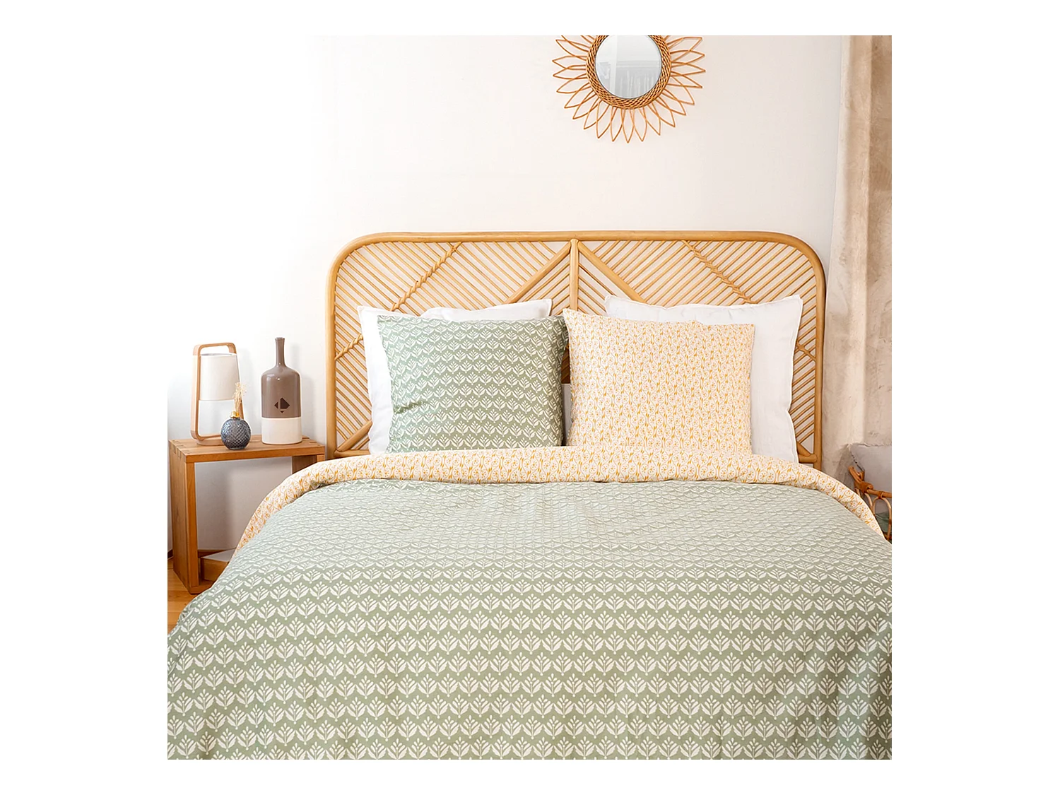 Parure de lit 240x220 cm Satin de coton ORIENT Vert 3 pièces