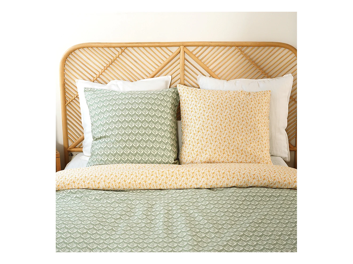 Parure de lit 240x220 cm Satin de coton ORIENT Vert 3 pièces