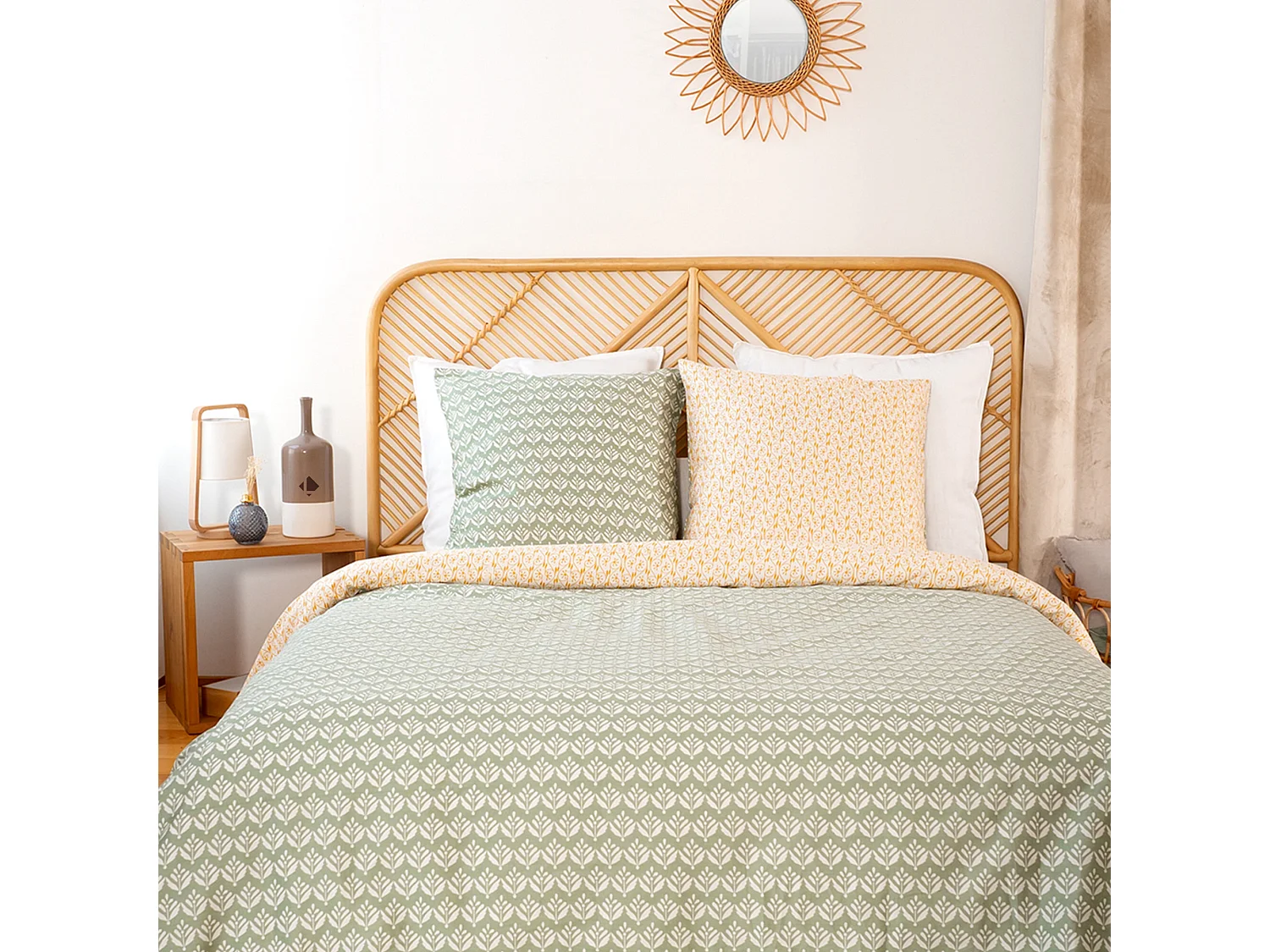 Parure de lit 240x220 cm Satin de coton ORIENT Vert 3 pièces