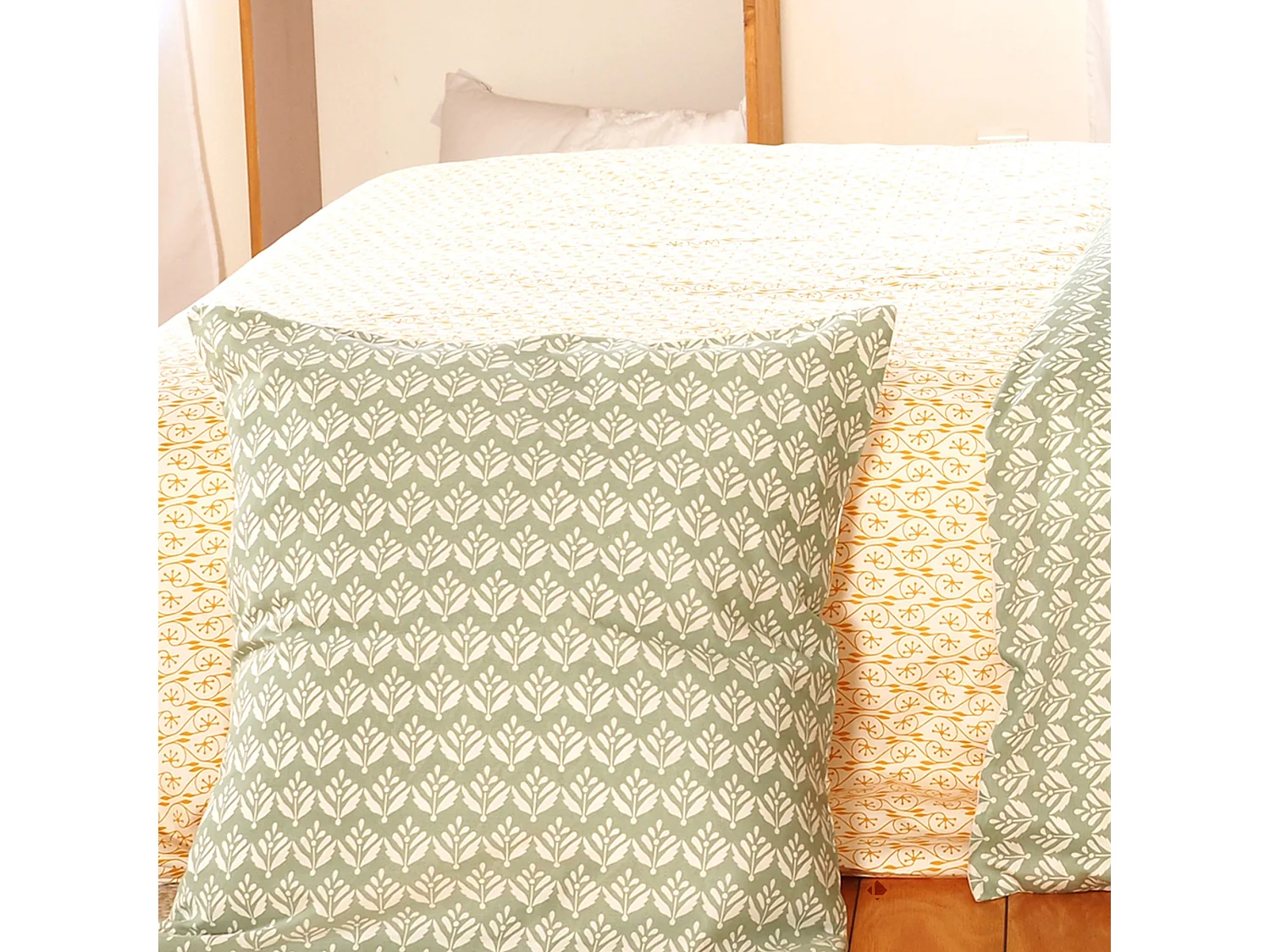 Parure de lit 240x220 cm Satin de coton ORIENT Vert 3 pièces