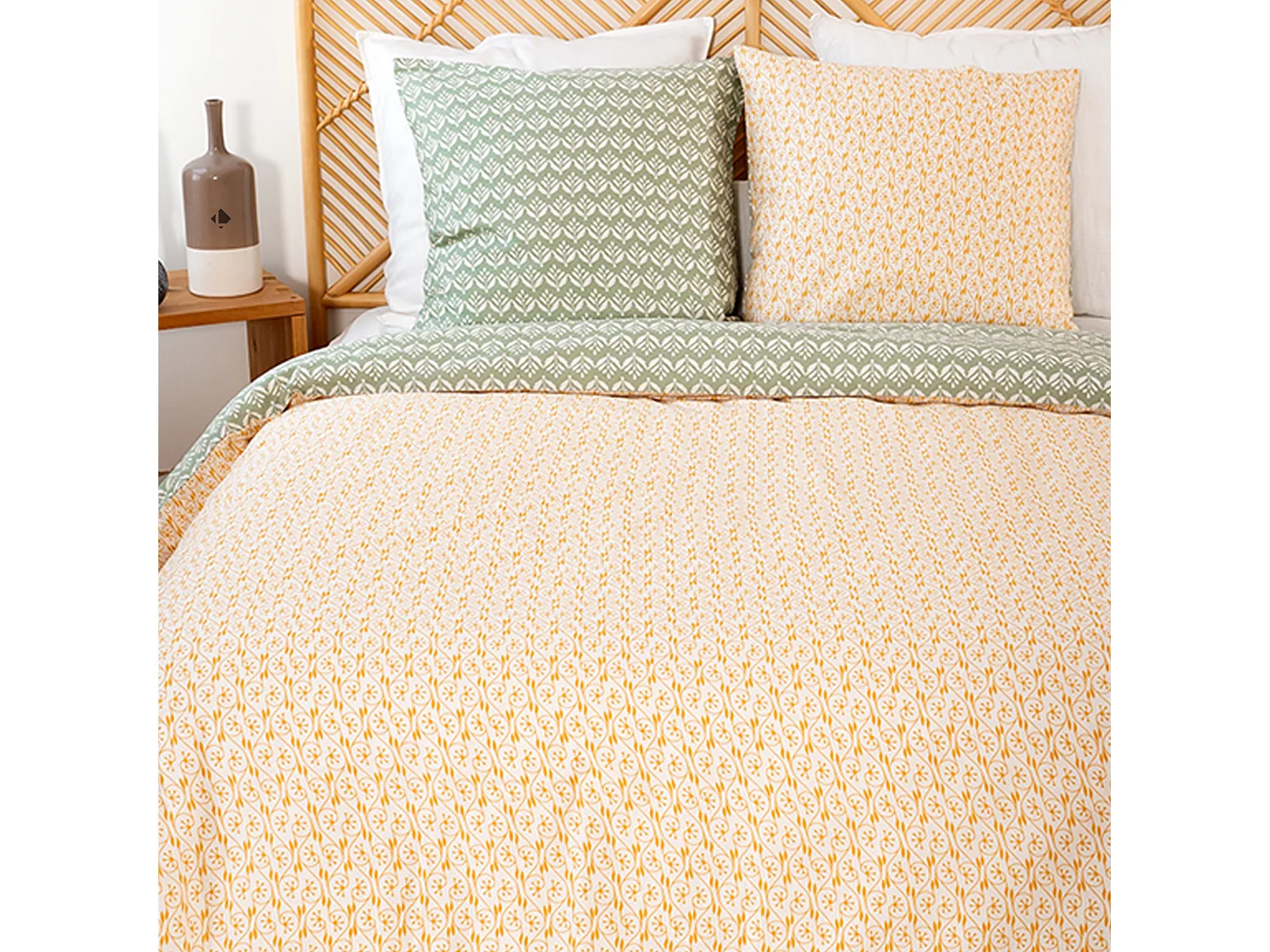 Parure de lit 240x220 cm Satin de coton ORIENT Vert 3 pièces