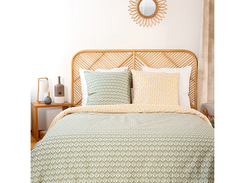 Parure de lit 240x220 cm Satin de coton ORIENT Vert 3 pièces