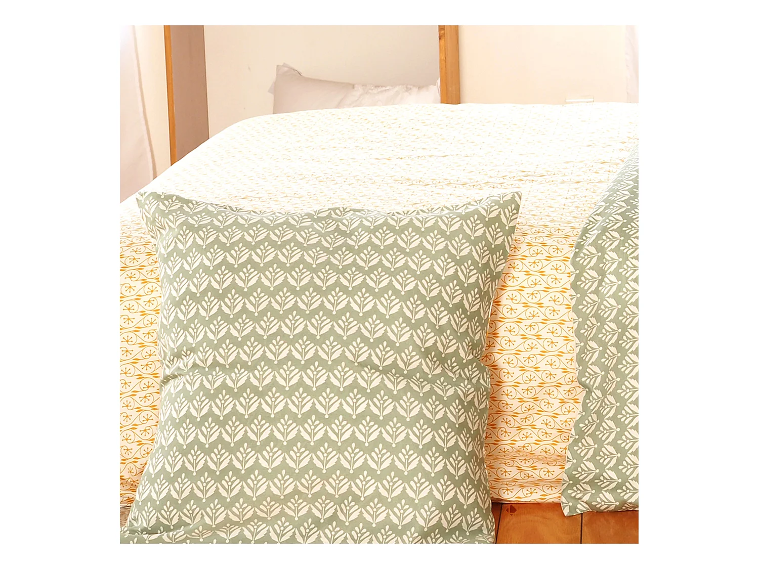 Parure de lit 260x240 cm Satin de coton ORIENT Vert 3 pièces