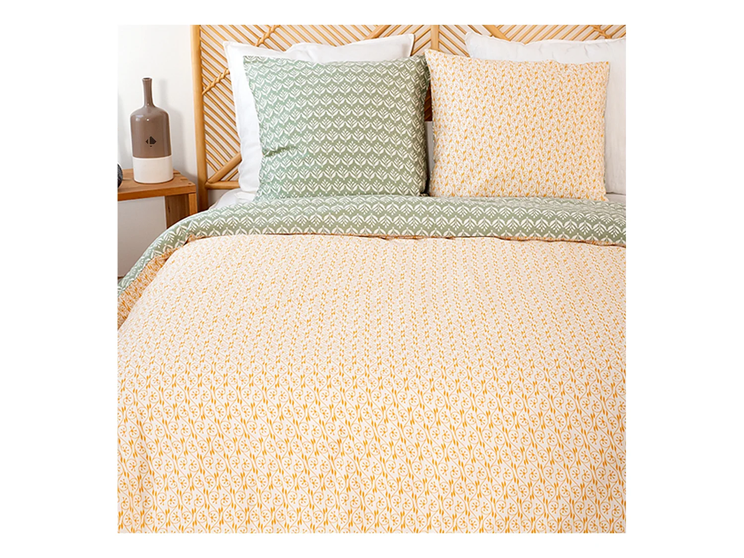 Parure de lit 260x240 cm Satin de coton ORIENT Vert 3 pièces