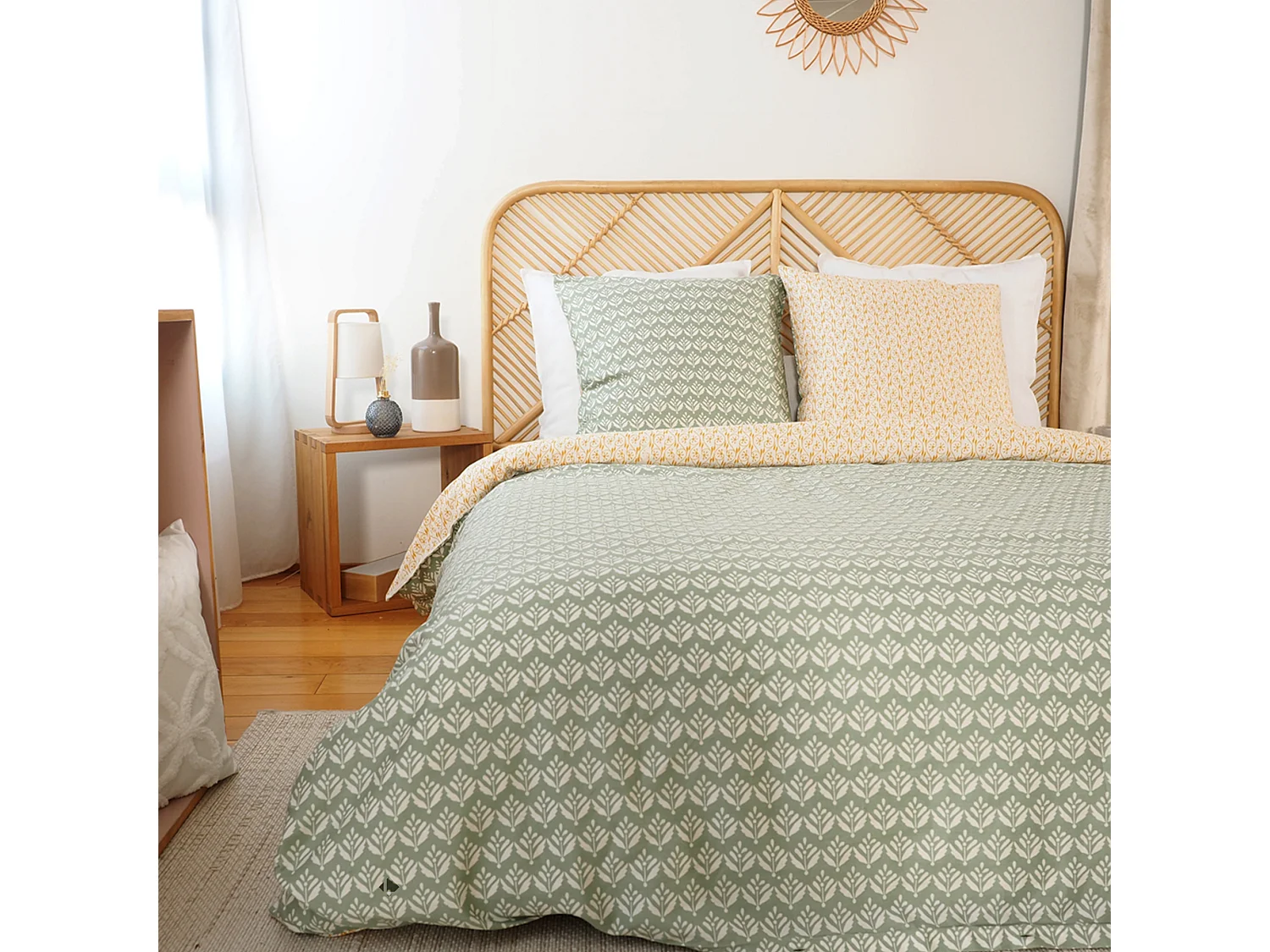 Parure de lit 260x240 cm Satin de coton ORIENT Vert 3 pièce