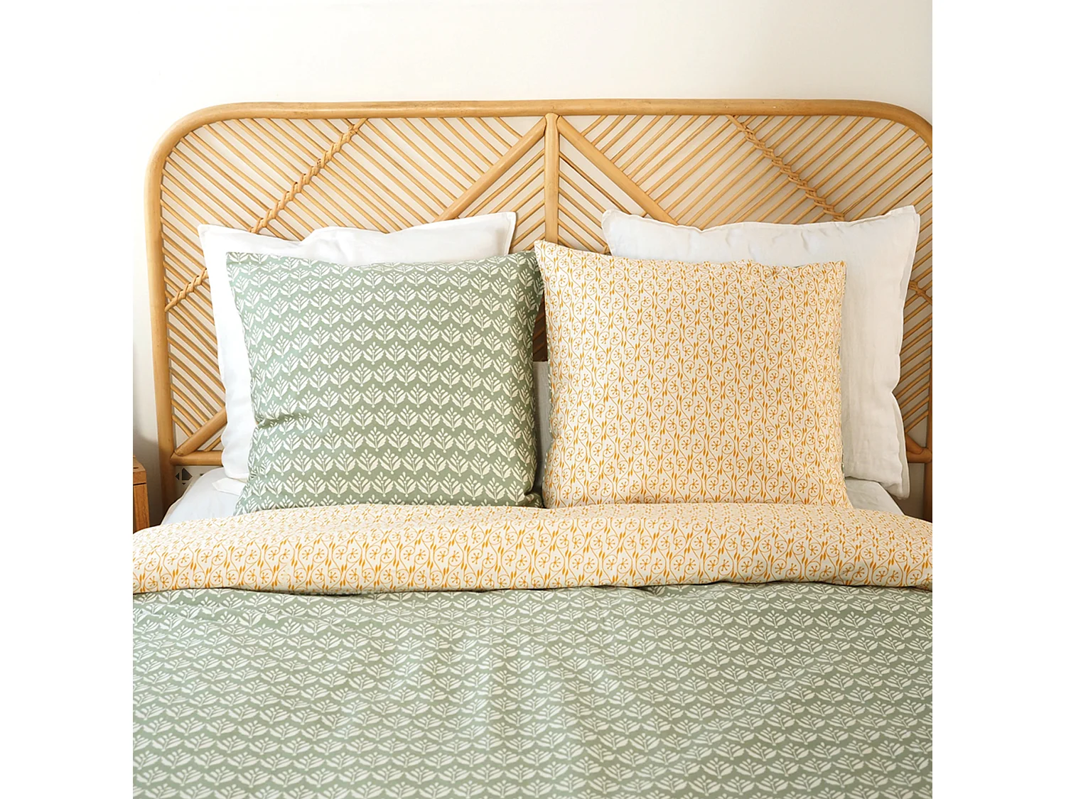 Parure de lit 260x240 cm Satin de coton ORIENT Vert 3 pièce