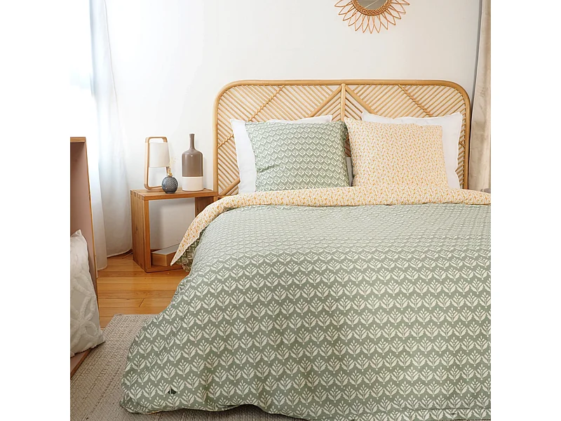 Parure de lit 260x240 cm Satin de coton ORIENT Vert 3 pièces