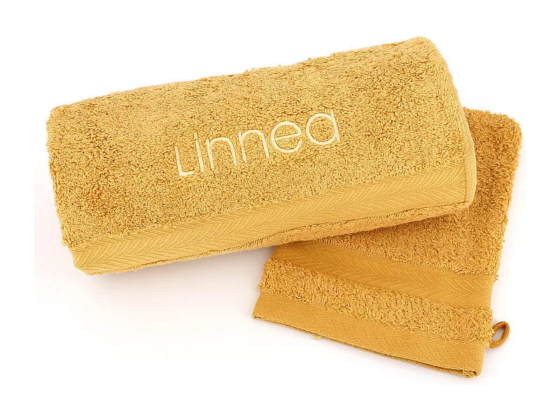 Lot ROYAL CRESENT Serviette brodée Linnea 50x100 + gant assorti jaune Quartz