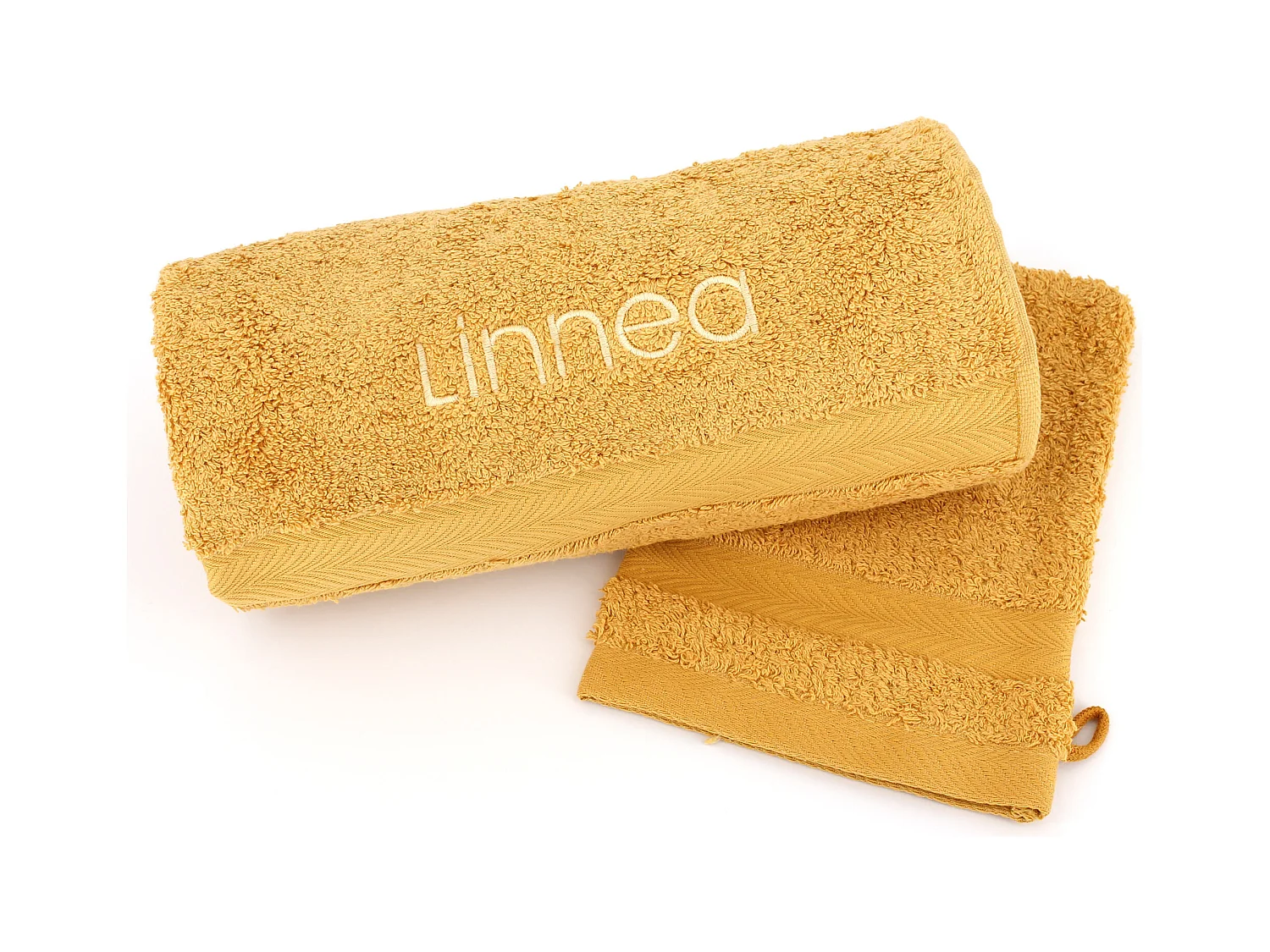 Lot ROYAL CRESENT Serviette brodée Linnea 50x100 + gant assorti jaune Quartz