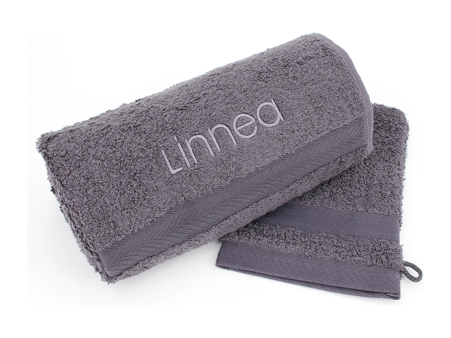 Lot ROYAL CRESENT Serviette brodée Linnea 50x100 + gant assorti gris Acier