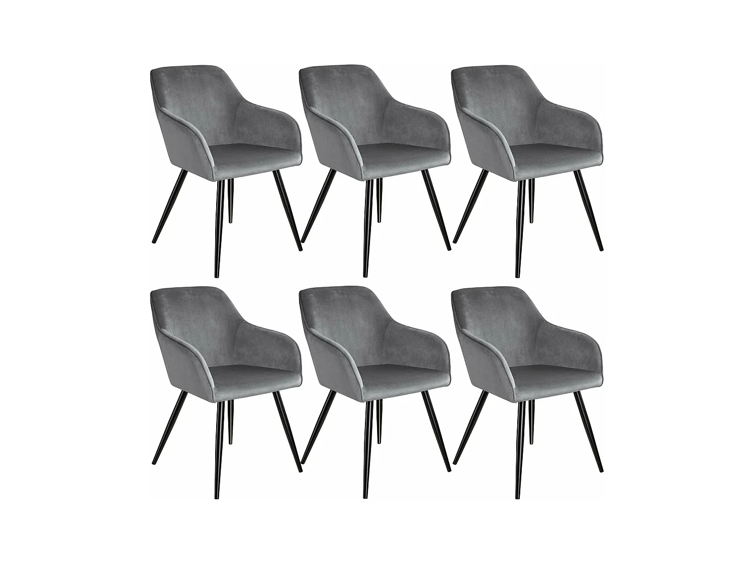 Lot de 6 chaises pieds noir siège de salon cuisine salle à manger design élégant velours gris 08_0000017