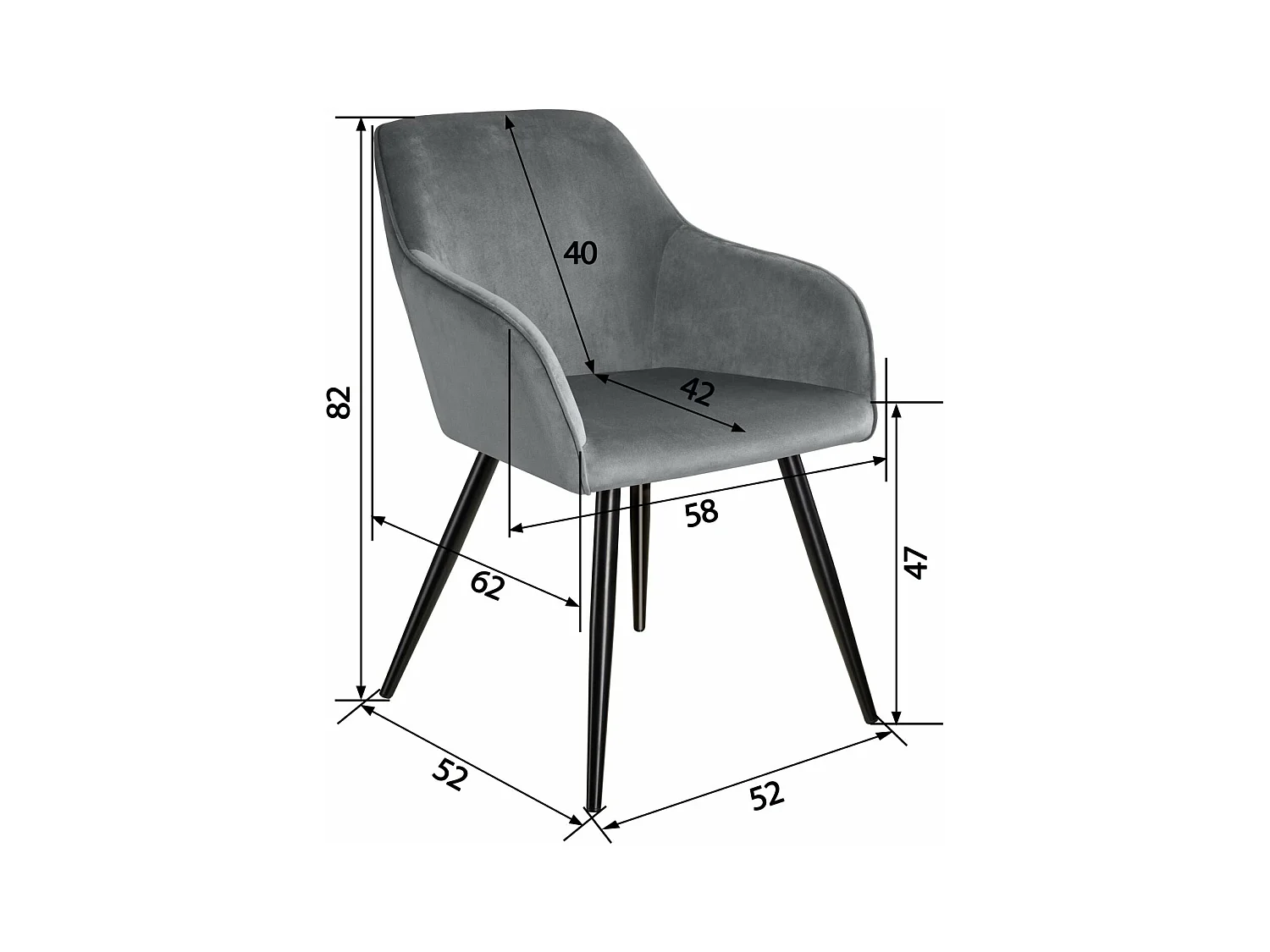 Lot de 6 chaises pieds noir siège de salon cuisine salle à manger design élégant velours gris 08_0000017