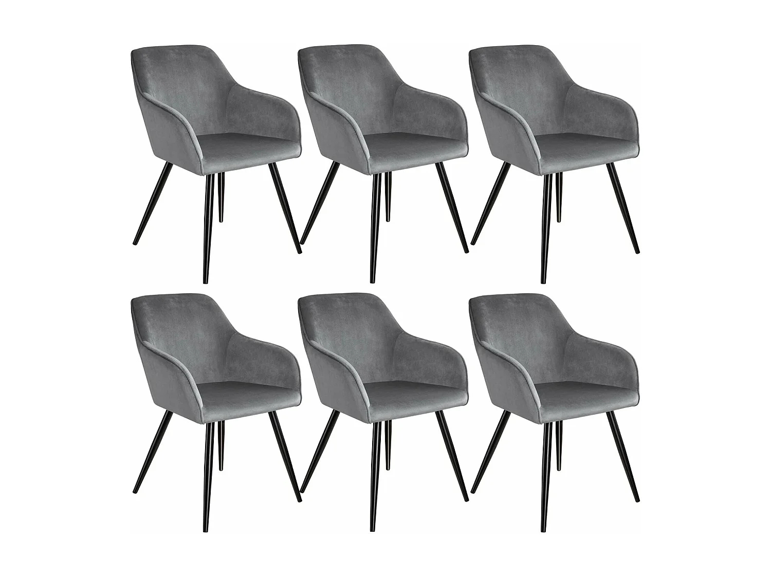 Lot de 6 chaises pieds noir siège de salon cuisine salle à manger design élégant velours gris 08_0000017