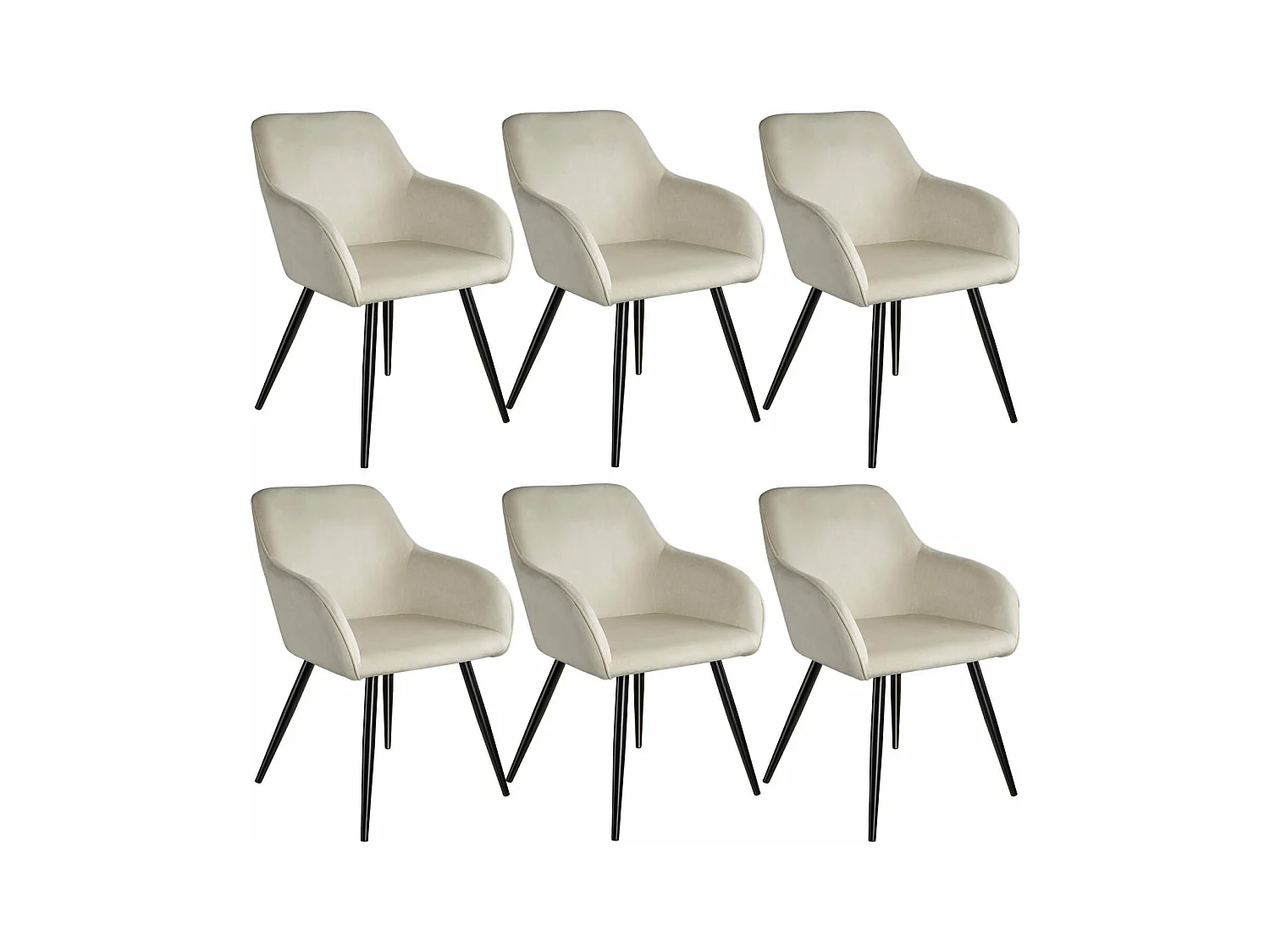 Lot de 6 chaises pieds noir siège de salon cuisine salle à manger design élégant velours beige 08_0000020