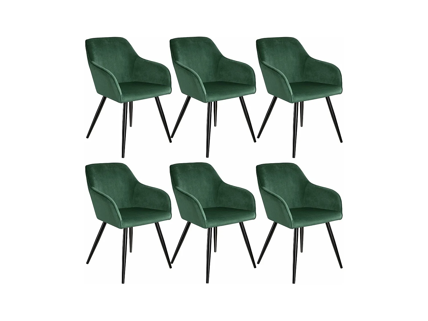Lot de 6 chaises pieds noir siège de salon cuisine salle à manger design élégant velours vert 08_0000015