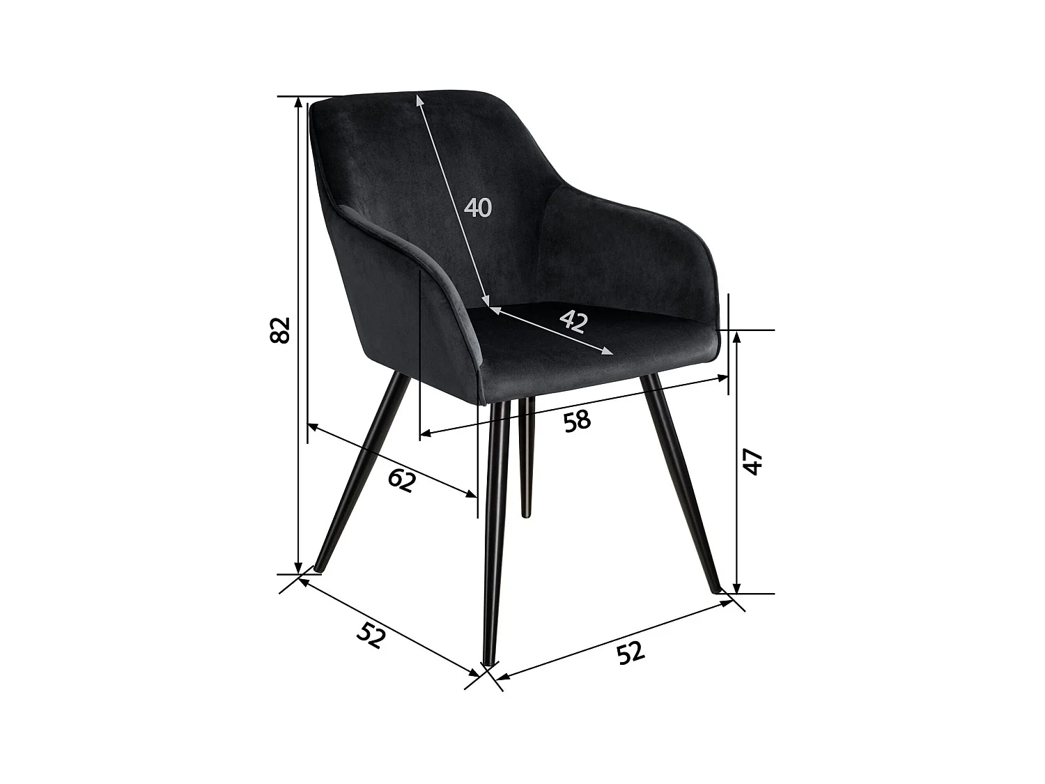 Conjunto de 6 sillas tapizada en terciopelo negro patas acero negro 08_0000021