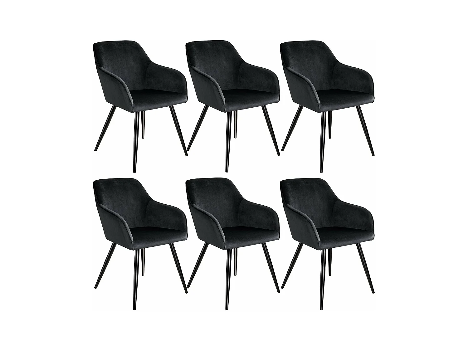 Lot de 6 chaises pieds noir siège de salon cuisine salle à manger design élégant velours noir 08_0000021