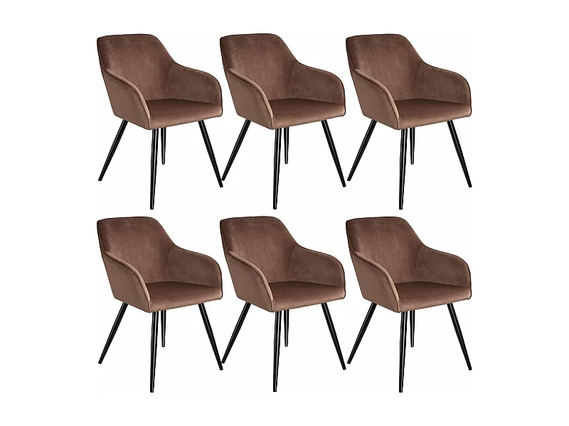 Lot de 6 chaises pieds noir siège de salon cuisine salle à manger design élégant velours marron 08_0000019