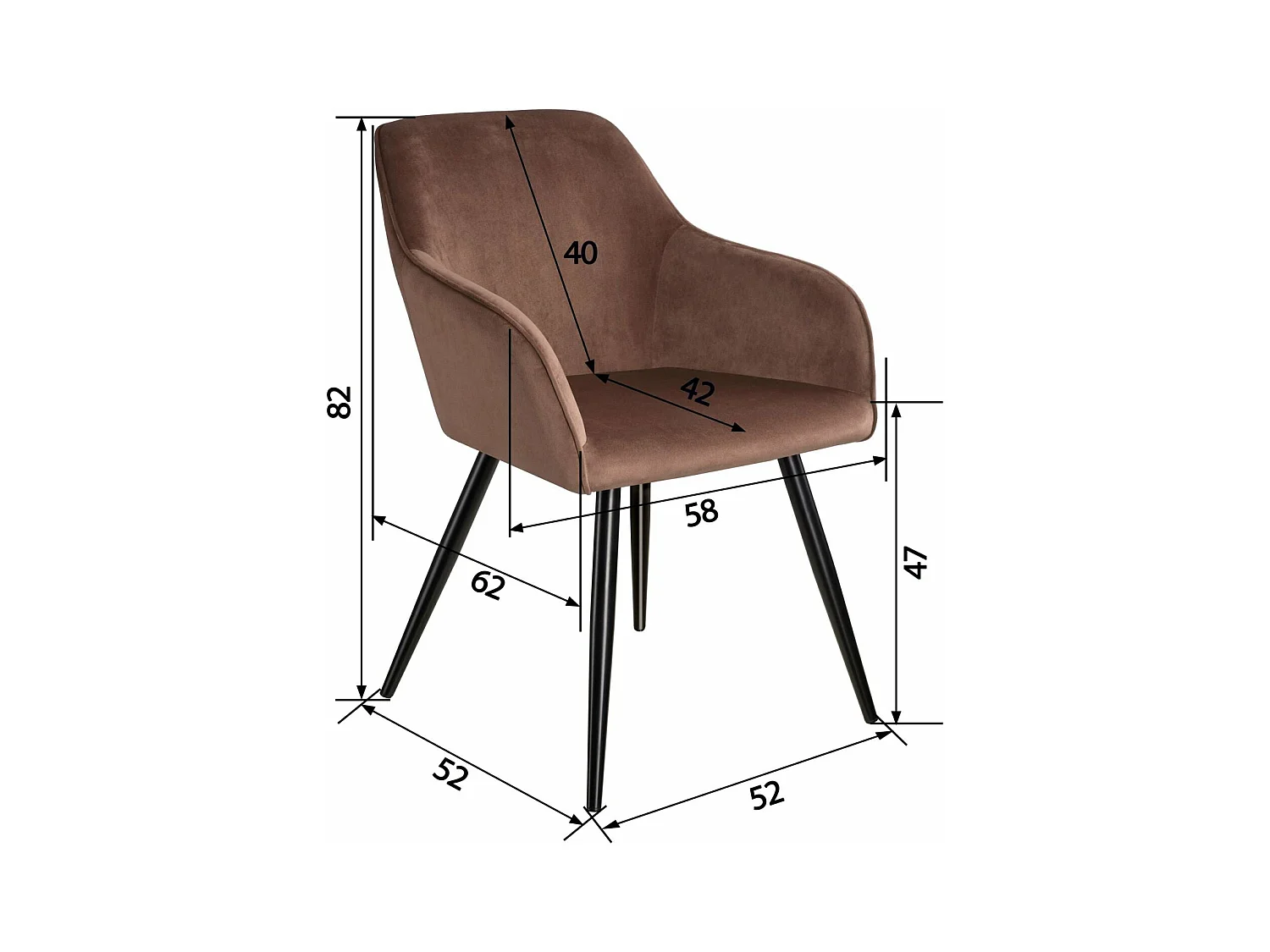 Lot de 6 chaises pieds noir siège de salon cuisine salle à manger design élégant velours marron 08_0000019