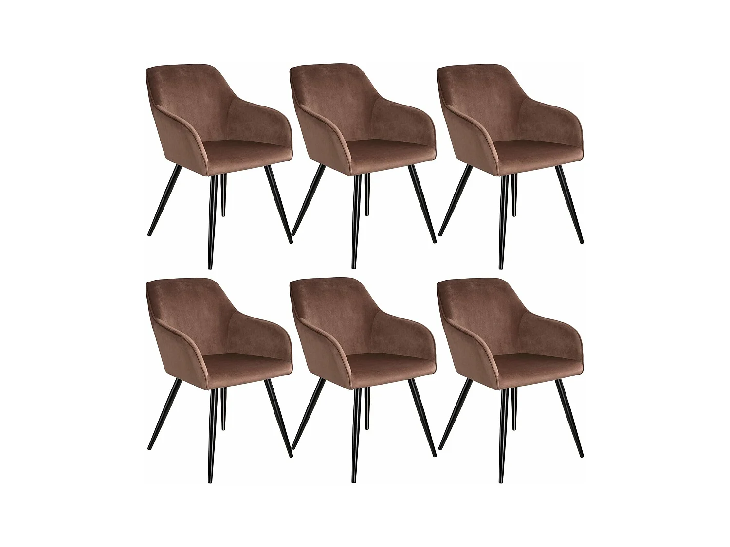 Lot de 6 chaises pieds noir siège de salon cuisine salle à manger design élégant velours marron 08_0000019