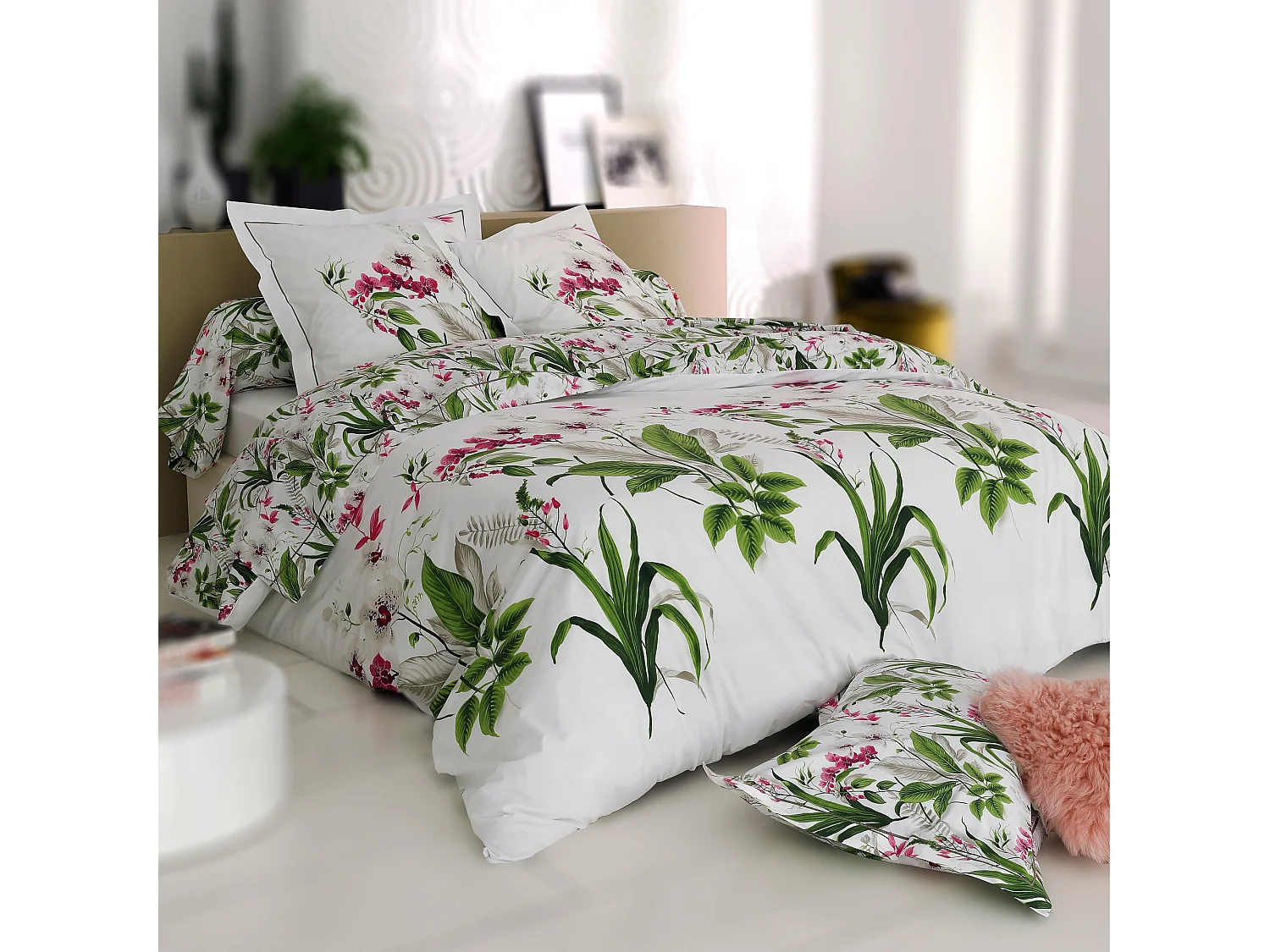 Housse de couette 200x200 cm Percale coton ELEGANCE blanc