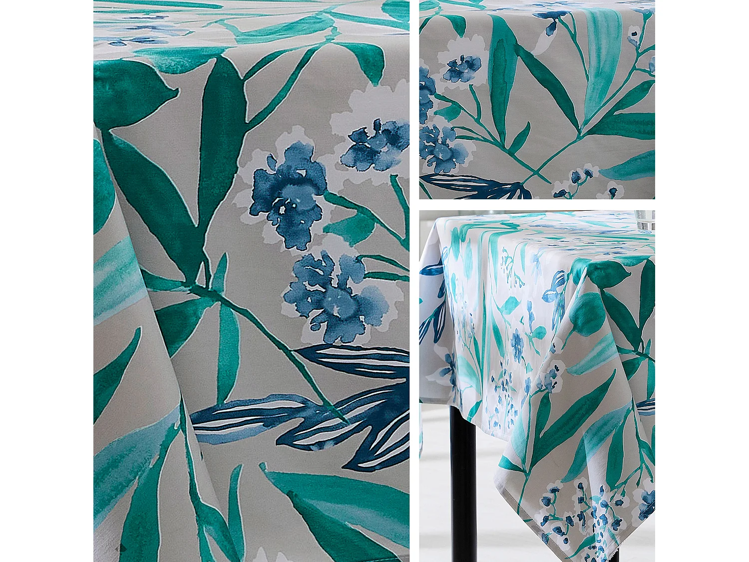 Nappe rectangle 160x200 cm ANITA vert emeraude coton + enduction acrylique