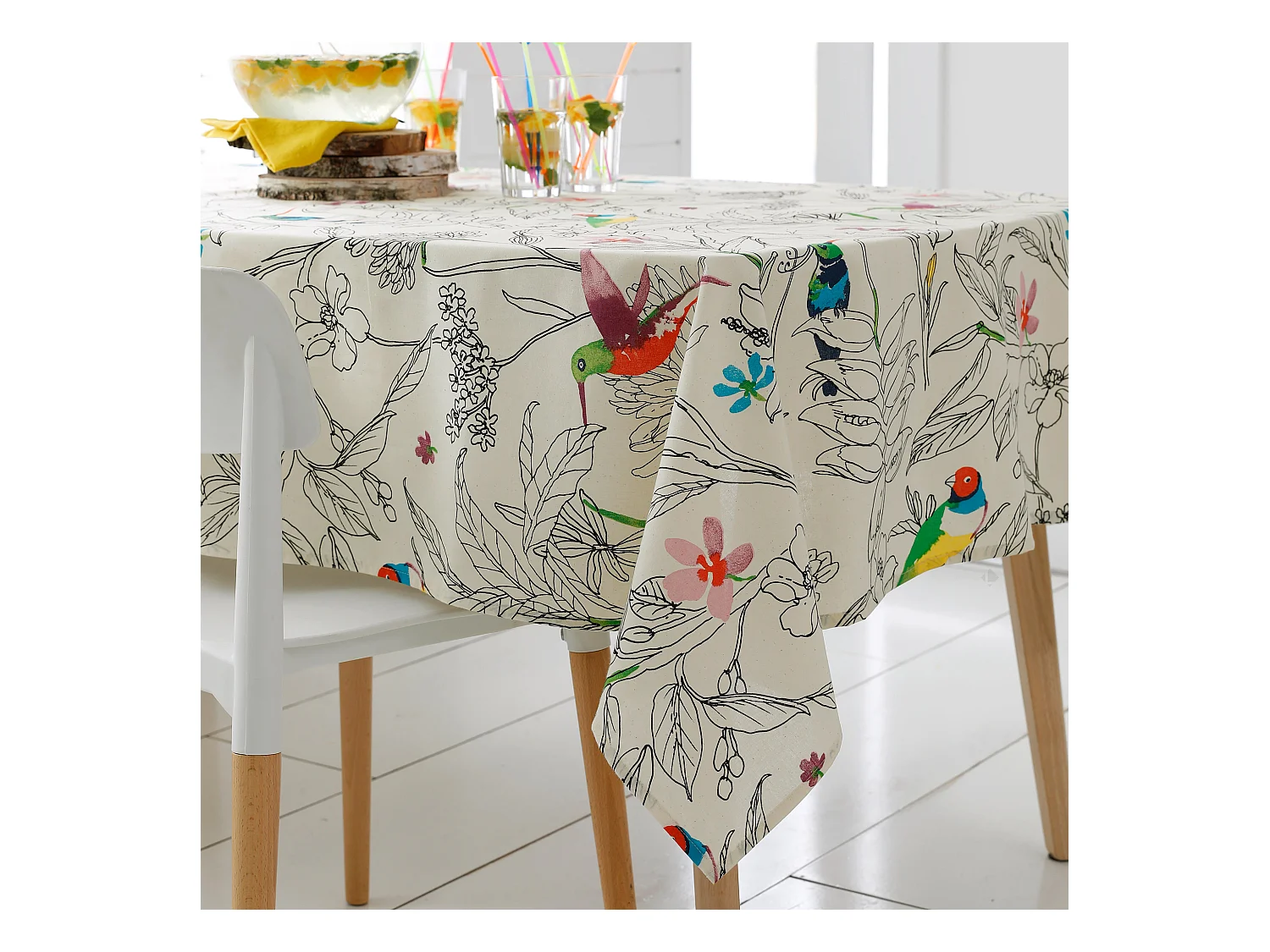 Nappe rectangle 160x200 cm coton enduction acrylique COLIBRI ecru
