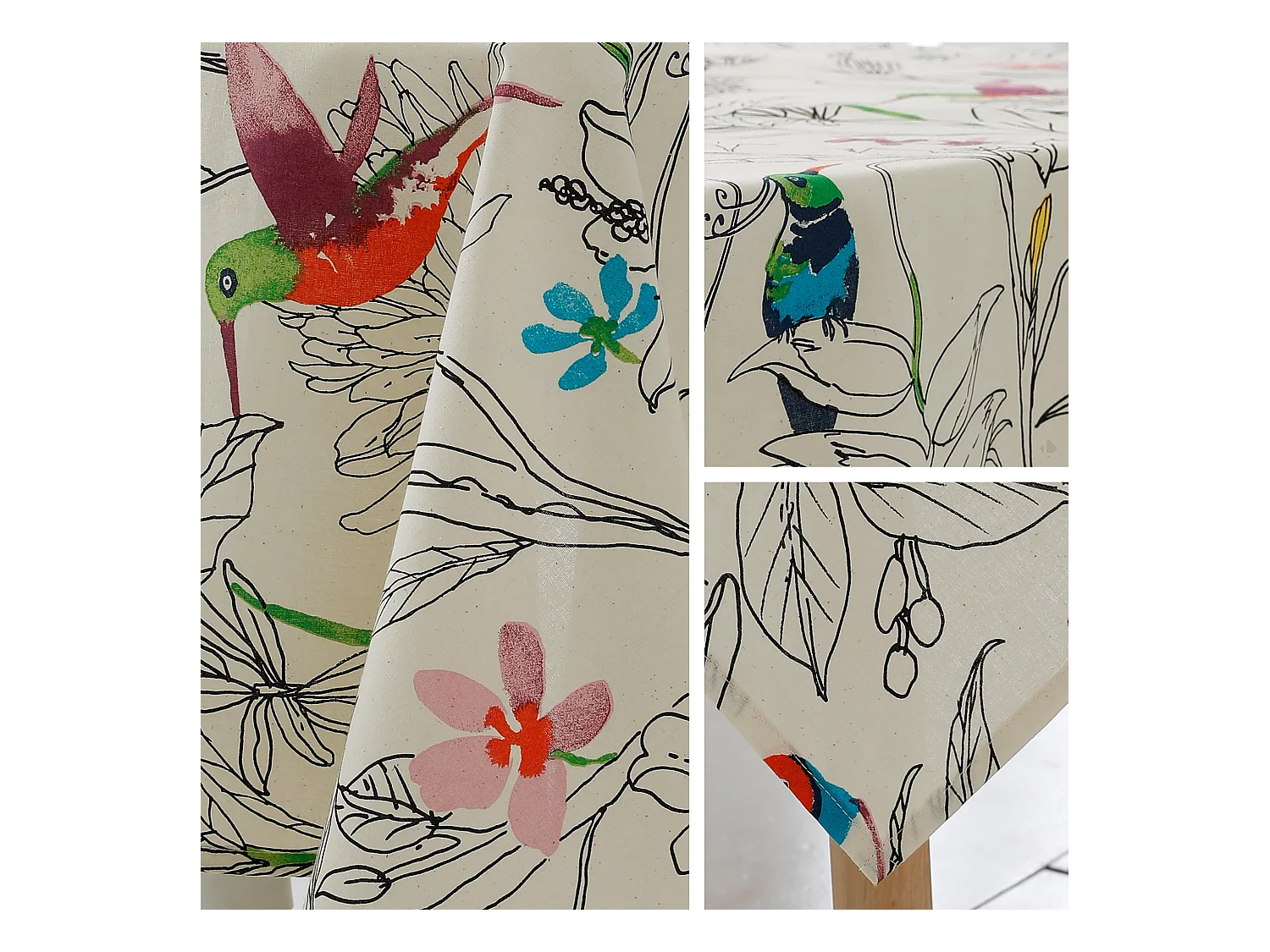 Nappe rectangle 160x200 cm coton enduction acrylique COLIBRI ecru