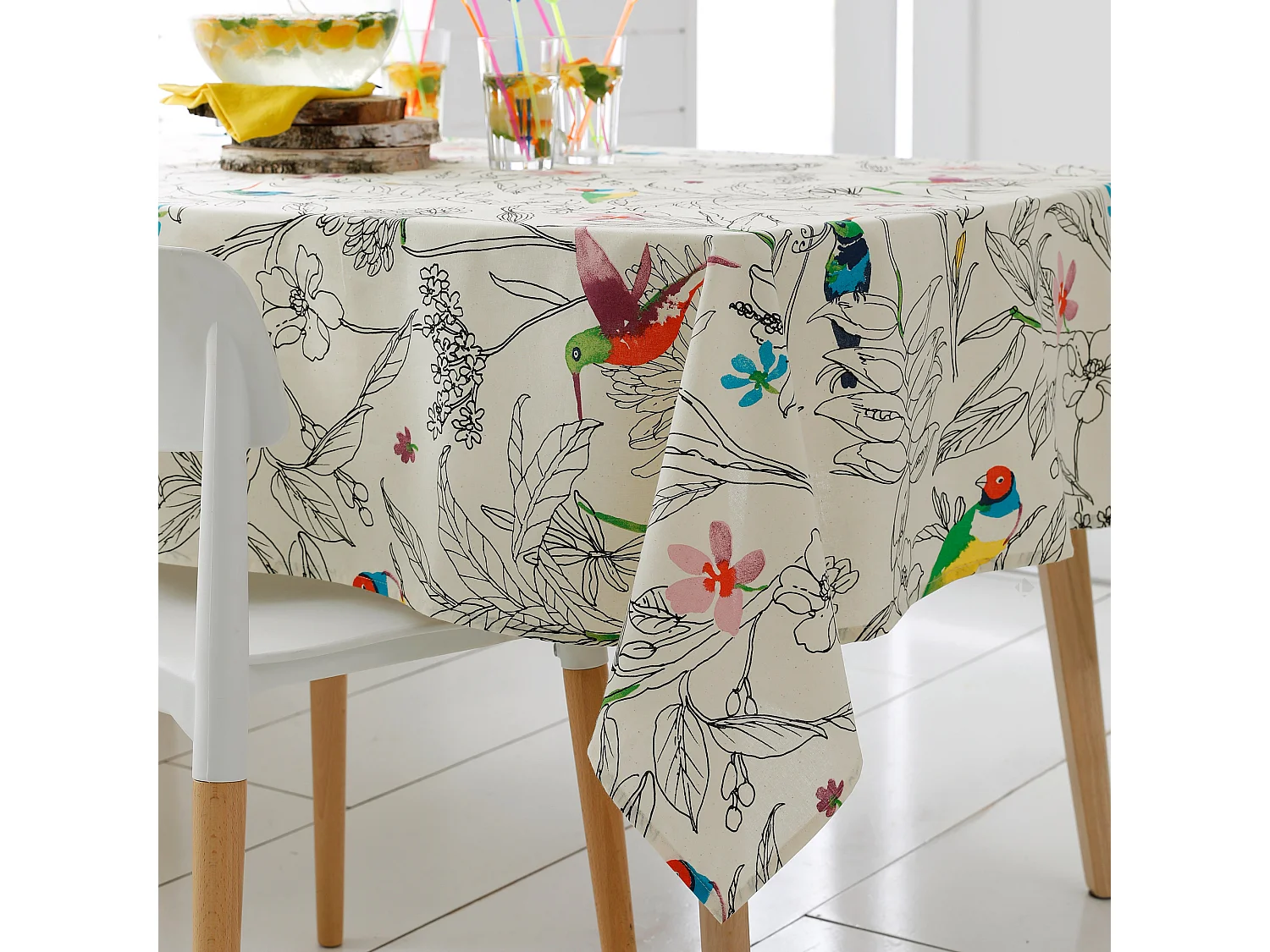 Nappe rectangle 160x200 cm coton enduction acrylique COLIBRI ecru